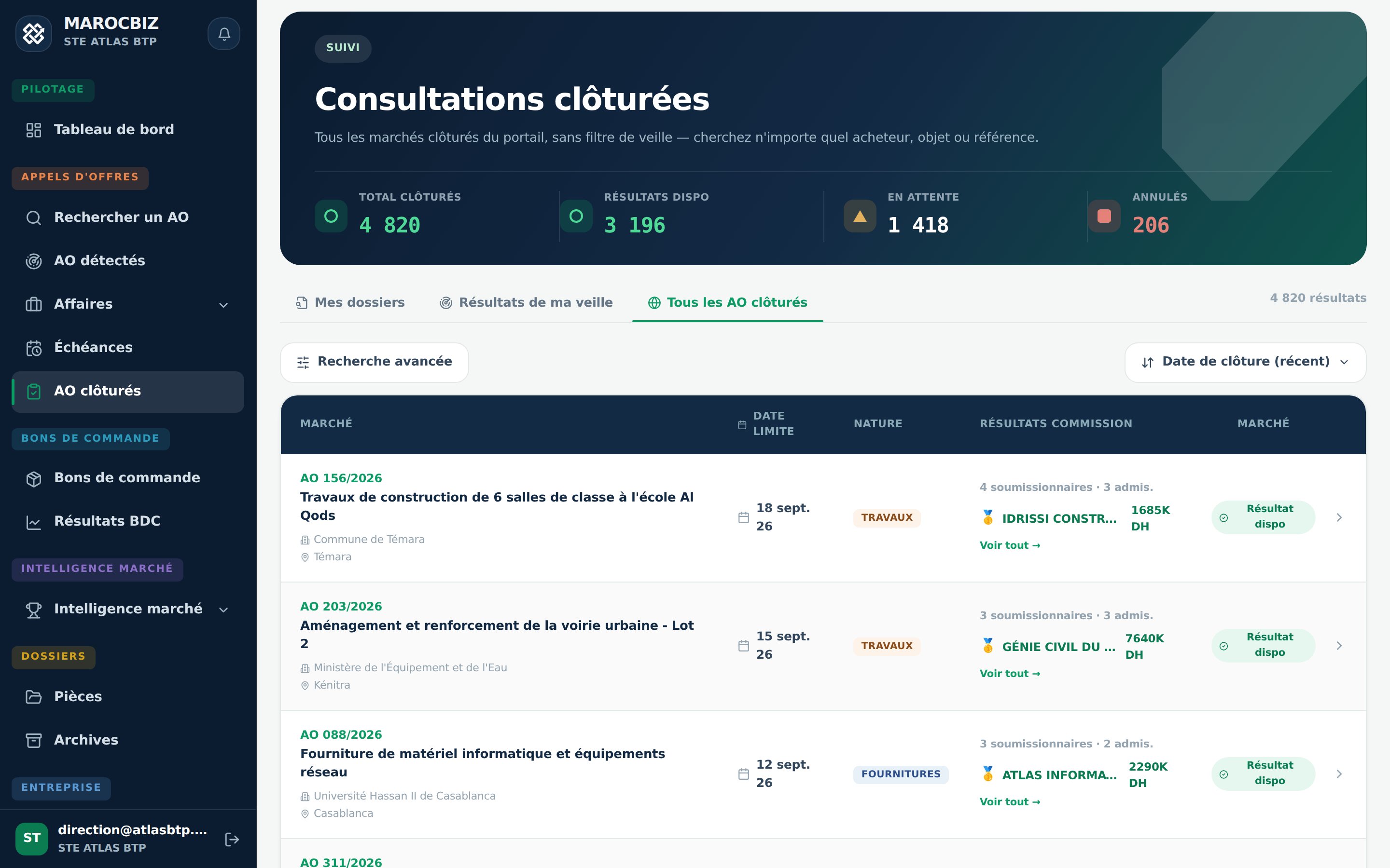 Base nationale des résultats de commission